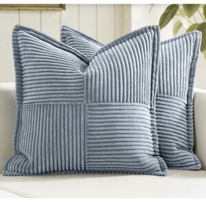 ‘Couch Bed Living Room’ Dusty Blue Patchwork Pillow Covers SQUARE 18x18” 2-Pack